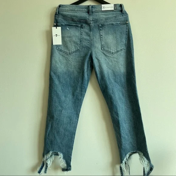 7 FOR ALL MANKIND High-Waist Cropped Straight Jeans w/ Chewed Hem